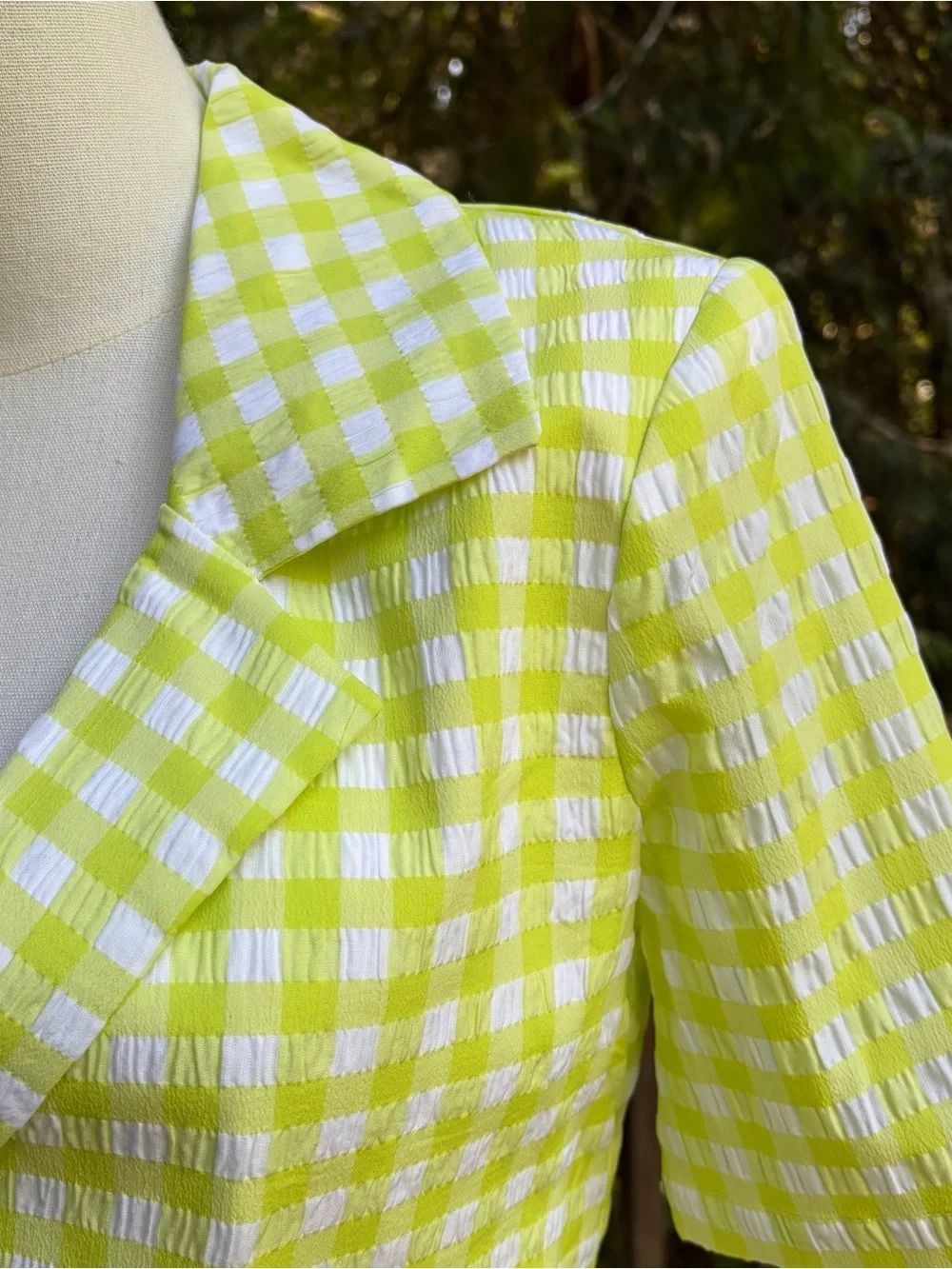 For Love & Lemons Cropped Gingham Short-Sleeve Blazer NWT - Picture 5 of 7